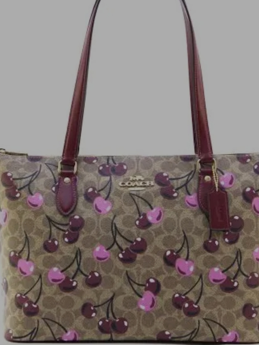 Coach Cherry-Print Signature Tote — Brown with Pink Accents NWOT - Picture 3 of 13